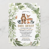 ウッドランド森林の友人グリーンリーBohoベビーシャワー 招待状 (正面/裏面)