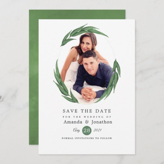 ウッドランド森林の結婚緑 セーブザデート (正面/裏面)