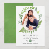 ウッドランド森林の結婚緑 セーブザデート (正面/裏面)