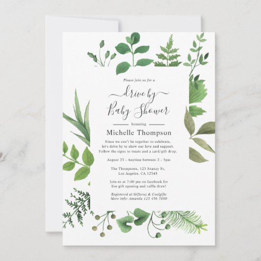 ウッドランド森林の緑がシャワーでドライブ 招待状 (正面)