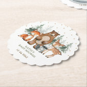 ウッドランド森林の緑のケーキのトップシャワーの好意 ペーパーコースター (アングル)