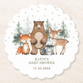 ウッドランド森林の緑のケーキのトップシャワーの好意 ペーパーコースター (正面)