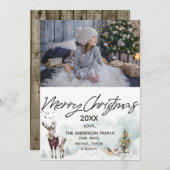 ウッドランド森林の群れ鹿の写真メリークリスマス シーズンカード (正面/裏面)