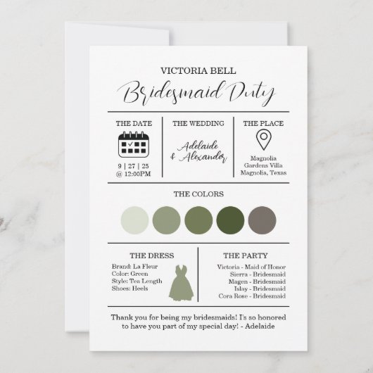 ウッドランド森林の花嫁メイド情報カード 招待状 (裏面)