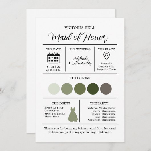 ウッドランド森林の花嫁メイド情報カード 招待状 (正面/裏面)