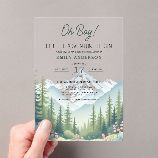 ウッドランド森林の赤ちゃんシャワーを冒険を開始 アクリル招待状 (インサイチュ (ポータブル))