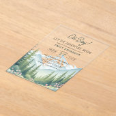 ウッドランド森林の赤ちゃんシャワーを冒険を開始 アクリル招待状 (レイダウン)