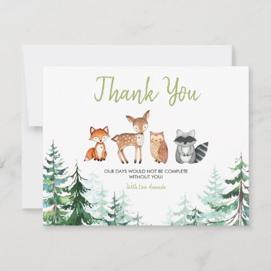 ウッドランド森林の赤ちゃんシャワー サンキューカード (正面)