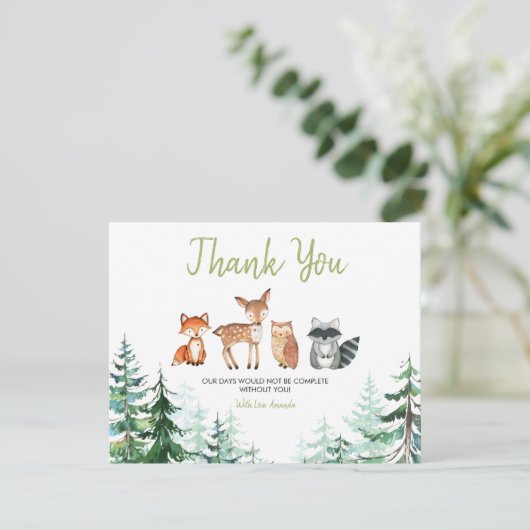 ウッドランド森林の赤ちゃんシャワー サンキューカード (スタンド正面)