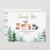 ウッドランド森林の赤ちゃんシャワー サンキューカード (正面/裏面)