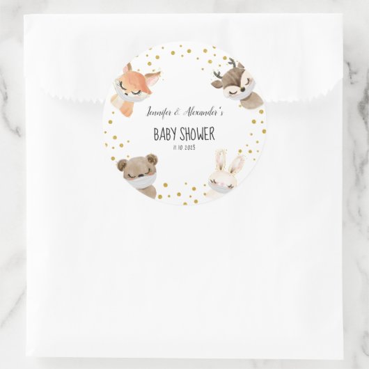 ウッドランド森林の赤ちゃんシャワー ラウンドシール (バッグ)