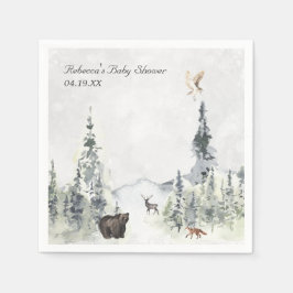 ウッドランド森林の赤ちゃんパーソナライズされたシャワー スタンダードカクテルナプキン
