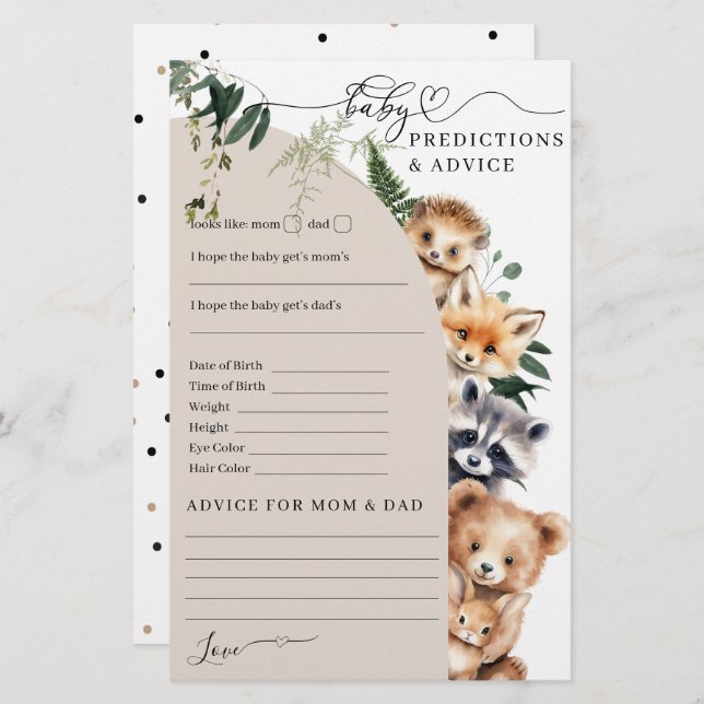 ウッドランド森林ベビーシャワーゲーム (正面/裏面)