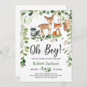 ウッドランド森林動物ああ男の子の赤ちゃんシャワー 招待状 (正面/裏面)
