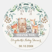ウッドランド森林動物ありがとうステッカー好意 ラウンドシール (正面)
