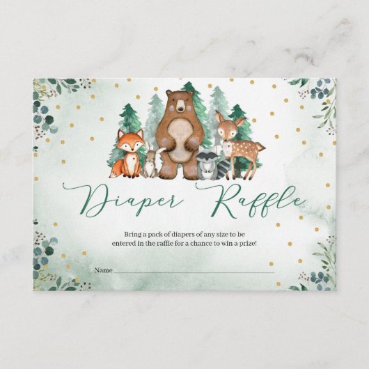 ウッドランド森林動物の冬おむつラッフル エンクロージャーカード (正面)