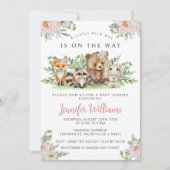 ウッドランド森林動物の女の子の赤ちゃんシャワー 招待状 (正面)