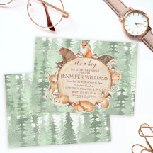 ウッドランド森林動物の少年のシャワー招待