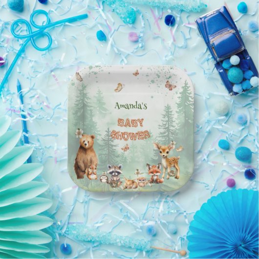 ウッドランド森林動物の植物性ベビーシャワー ペーパープレート (パーティー)