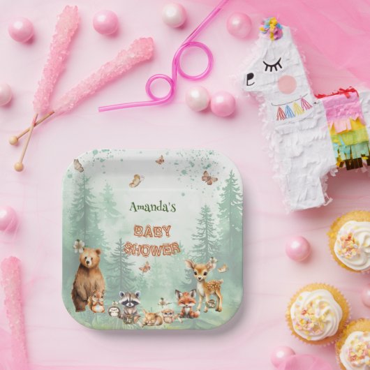 ウッドランド森林動物の植物性ベビーシャワー ペーパープレート (パーティー)