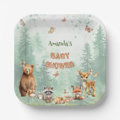 ウッドランド森林動物の植物性ベビーシャワー ペーパープレート (正面)