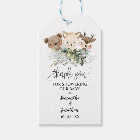 ウッドランド森林動物の赤ちゃんシャワーのお気に入り ギフトタグ (正面)