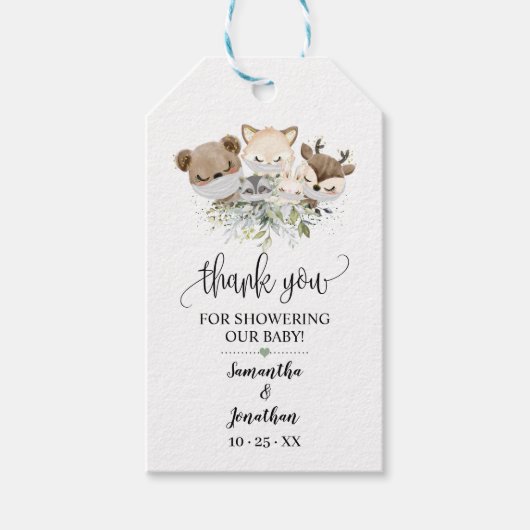 ウッドランド森林動物の赤ちゃんシャワーのお気に入り ギフトタグ (正面)
