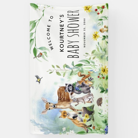 ウッドランド森林動物の赤ちゃんシャワーへようこそ 横断幕 (縦)