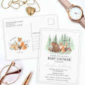 ウッドランド森林動物の赤ちゃんシャワーポストカード 案内ポストカード