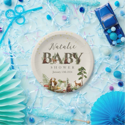 ウッドランド森林動物の赤ちゃんシャワー歓迎サイン ペーパープレート (パーティー)