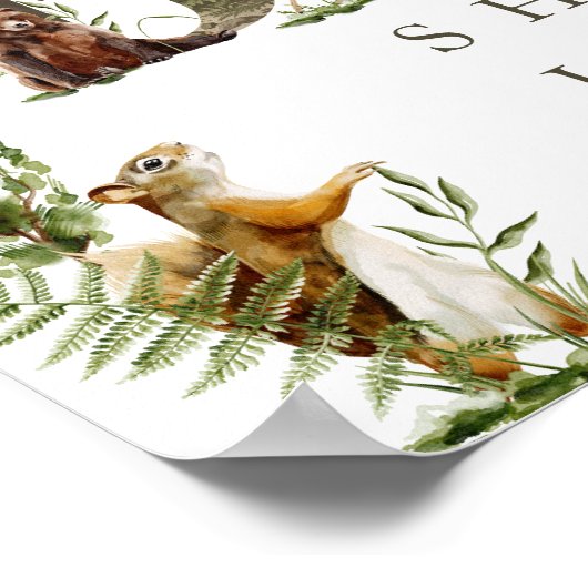 ウッドランド森林動物の赤ちゃんシャワー歓迎サイン ポスター (角)