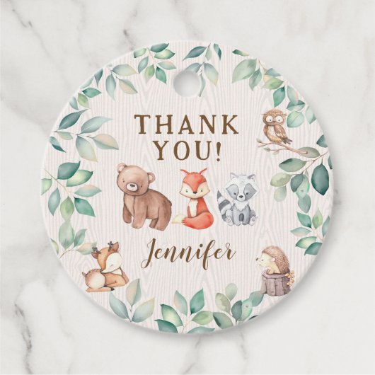 ウッドランド森林動物の赤ちゃん感謝していがシャワーラベル フェイバータグ (正面)