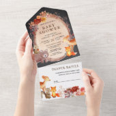 ウッドランド森林動物の黒板ベビーシャワー オールインワン招待状 (貼ってはがせる)