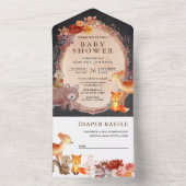 ウッドランド森林動物の黒板ベビーシャワー オールインワン招待状 (内側)