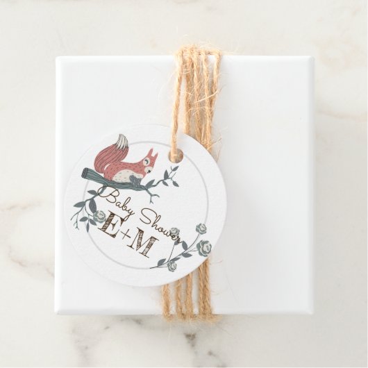 ウッドランド森林動物カップル赤ちゃんシャワー フェイバータグ (インサイチュ)