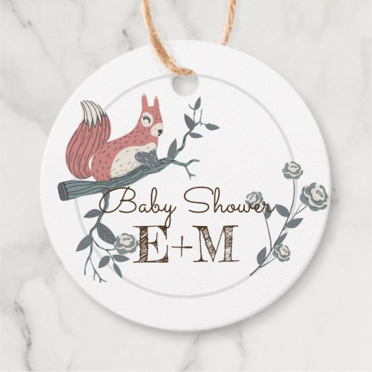 ウッドランド森林動物カップル赤ちゃんシャワー フェイバータグ (正面)