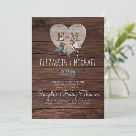 ウッドランド森林動物カップル赤ちゃんシャワー 招待状 (スタンド正面)