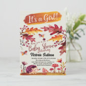 ウッドランド森林動物ハリネズミ女の子ベビーシャワー 招待状 (スタンド正面)