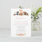 ウッドランド森林動物ピンクのフローラ赤ちゃんシャワー 招待状 (スタンド正面)