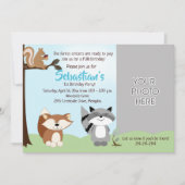 ウッドランド森林動物フォト誕生日カード 招待状 (正面)