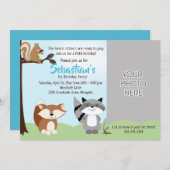 ウッドランド森林動物フォト誕生日カード 招待状 (正面/裏面)