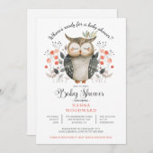 ウッドランド森林動物フクロウ赤ちゃんシャワー 招待状 (正面/裏面)