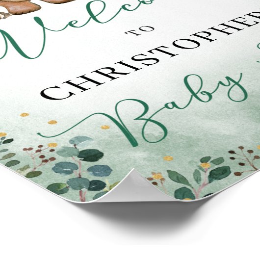 ウッドランド森林動物ベビーシャワー歓迎サイン ポスター (角)