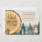 ウッドランド森林動物ベビー、ベビーシャワー 招待状 (正面)