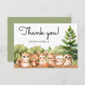 ウッドランド森林動物友達少年の赤ちゃんシャワー サンキューカード (正面/裏面)