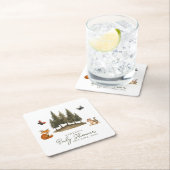 ウッドランド森林動物水彩赤ちゃんシャワー スクエアペーパーコースター (インサイチュ)