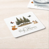 ウッドランド森林動物水彩赤ちゃんシャワー スクエアペーパーコースター (アングル)