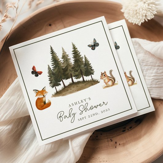 ウッドランド森林動物水彩赤ちゃんシャワー スタンダードカクテルナプキン