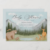 ウッドランド森林動物水彩赤ちゃんシャワー 招待状 (正面/裏面)