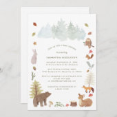 ウッドランド森林動物水彩赤ちゃんシャワー 招待状 (正面/裏面)